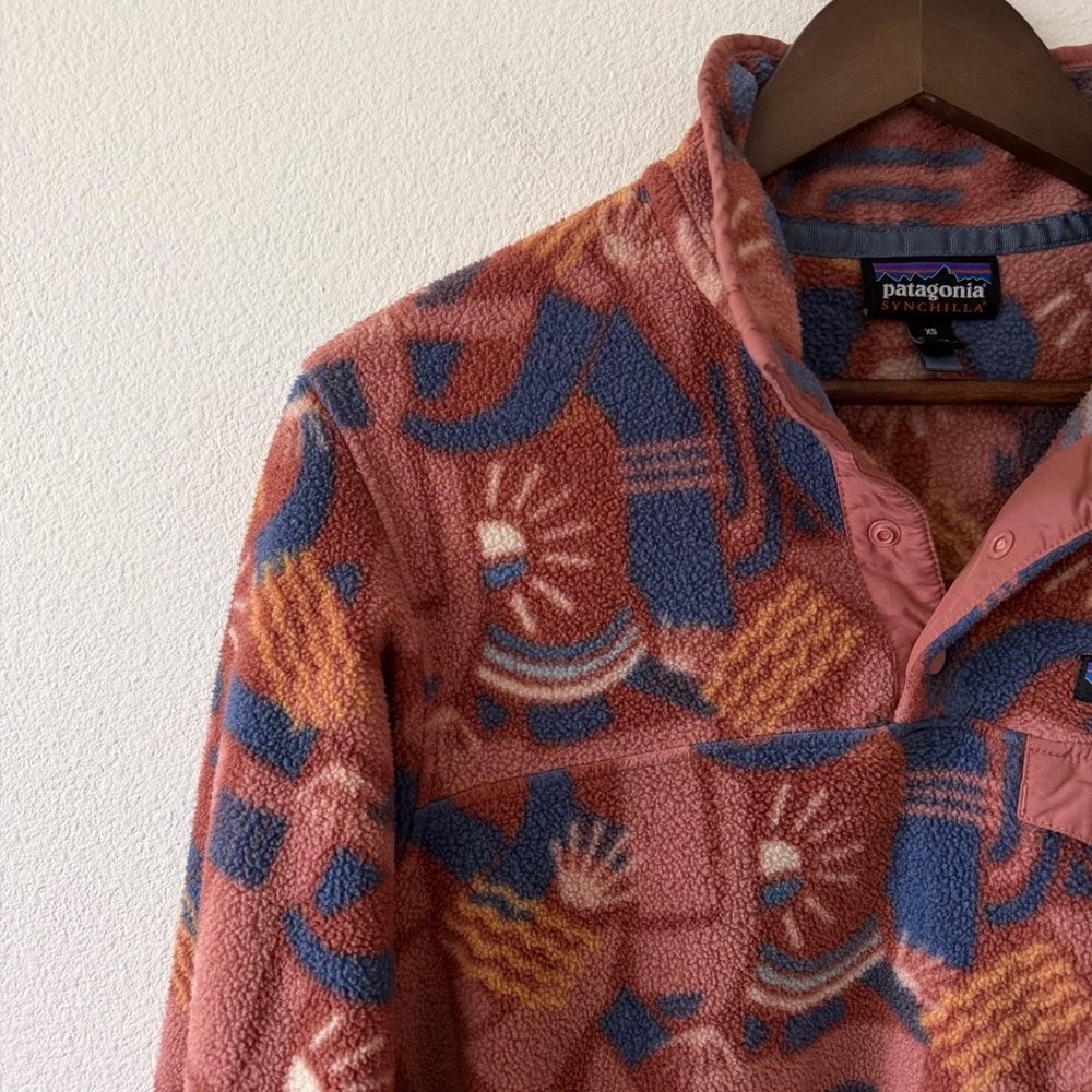 Patagonia Women’s Synchilla Snap Fleece Pullover Canyon Block Big Sisu Brown XS - Picture 6 of 15